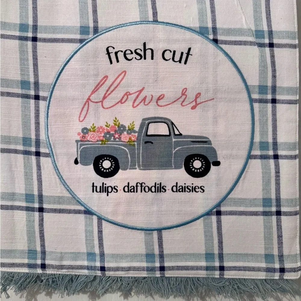 New Spring Fresh Cut Flowers Easter Table Runner with Truck Design